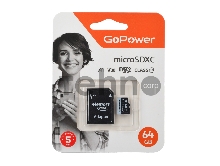 Карта памяти microSD GoPower 64GB Class10 70 МБ/сек V30 с адаптером