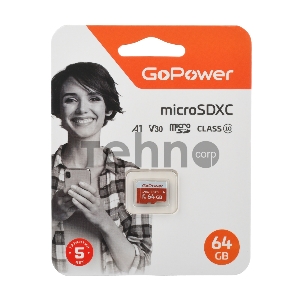 Карта памяти microSD GoPower 64GB Class10 UHS-I (U3) 100 МБ/сек V30 без адаптера