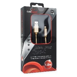 Кабель USB 3.0 Cablexpert CC-P-USBC03Gd-1.8M, AM/Type-C, серия Platinum, длина 1.8м, золотой, блистер