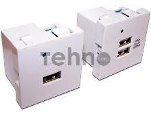 Модуль USB-зарядки, 2 порта, без шторки, 2.1A/5V, 45x45, белый