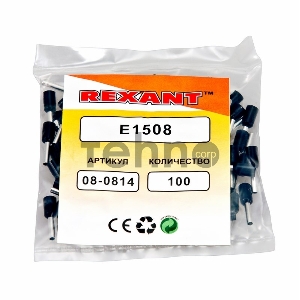 Наконечник штыревой втулочный изолированный F-8 мм 1.5 мм² (НШВи 1.5-8) черный REXANT