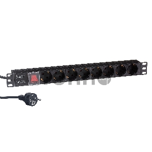 Блок розеток горизонтальный ExeGate ServerPro PDU-19H805 Al-8S-EU3-SW, 19, 1U, Алюминий, 8 Schuko, кабель с евровилкой VDE-250V-16A-3*1.5mm2, 3 метра, выкл. с подсветкой, черный