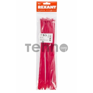 Хомут-стяжкa нeйлонoвая REXANT 300x4,8 мм, красная, упаковка 25 шт.