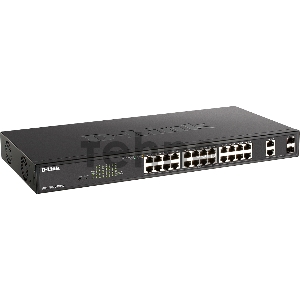 Настраиваемый L2 коммутатор D-Link DGS-1100-26MPV2/A3A с 24 портами 10/100/1000Base-T и 2 комбо-портами 1000Base-T/SFP (24 порта PoE 802.3af/at, PoE-бюджет 370 Вт)