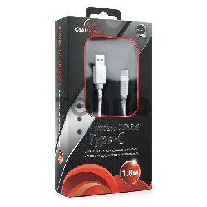 Кабель USB 3.0 Cablexpert CC-P-USBC03S-1.8M, AM/Type-C, серия Platinum, длина 1.8м, серебро, блистер