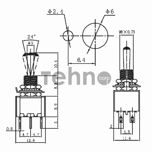 Тумблер 250V 3А (6c) ON-ON двухполюсный  Micro  REXANT
