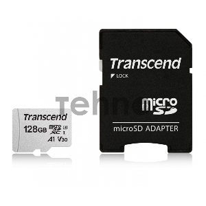 Флеш карта Transcend Micro SecureDigital 128Gb MicroSDXC Class 10 UHS-I U3, SD adapter}(TS128GUSD300S-A)