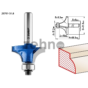Фреза кромочная калевочная №1 ЗУБР 31,8x16мм, радиус 9.5мм