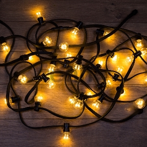 Гирлянда LED Galaxy Bulb String 10м, черный КАУЧУК, 30 ламп*6 LED ТЕПЛЫЙ БЕЛЫЙ, влагостойкая IP65