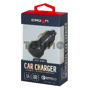Crown CMCC-3042F Автомобильное универсальное зарядное устройство, два порта зарядки; поддержка Quick Charge 3.0/2.0/1.0; входное напряжение 12-24В; выходной ток USB1: DC 3,6-6,5В—3А/6,5-9В—2А/9-12В—1,