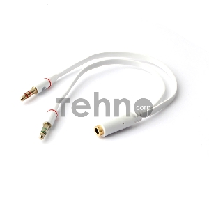 Кабель аудио Cablexpert CCAB-02-35F2M-0.2MB. 3.5 джек 4pin(F)/2х 3.5 джек(M) наушники и микрофон, черный, 0.2м, блистер