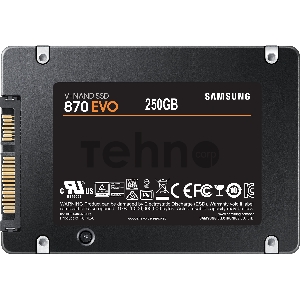 Накопитель SSD  SAMSUNG 250GB 870 EVO, V-NAND 3-bit MLC, MGX, 2.5 SATA 6Gb/s, R560/W530, IOPs 98000/88000