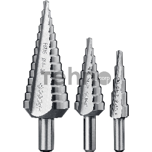 Набор ступенчатых сверл Зубр 29670-4-30-H3_z01 d=4-12мм, 5 ступ. d=4-20мм 9 ступ., d=4-30мм 14ступ.