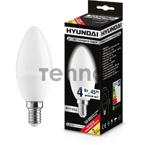 Лампа светодиодная HYUNDAI LED02-C35-4W-4.5K-E14 (белый свет) cерия Candle (уп-ка 20/100шт) Лампа светодиодная HYUNDAI LED02-C35-4W-4.5K-E14 (белый свет) cерия Candle (уп-ка 20/100шт)