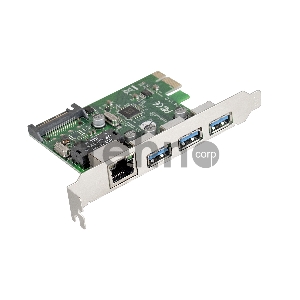 Контроллер сетевой ExeGate EXE-361 PCI-E 2.0, 3*USB3.0 ext + LAN UTP 1000Mbps, раз.доп.пит.OEM)