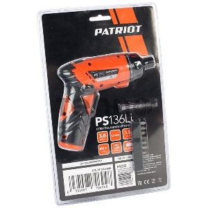Отвертка акк. PATRIOT PS 136Li  Li-Ion, 3.6 В/1,5 Ач, Реверс, 200 об/мин, 3,5 Нм, патрон: НЕХ 1/4