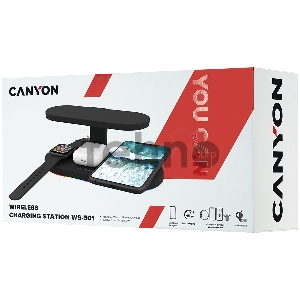 Беспроводное зарядное устройство CANYON WS-501 5in1 Wireless charger, with UV sterilizer, with touch button for Running water light, Input QC36W or PD30W, Output 15W/10W/7.5W/5W, USB-A 10W(max), Type c to USB-A cable length 1.2m, 188*90*81mm, 0.249Kg, Bla