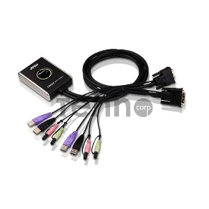 Переключатель KVM ATEN (CS682-AT) KVM+Audio, 1 user USB+DVI-D => 2 cpu USB+DVI-D, со встр.шнурами USB+Audio 2x1.2м., 1920x1200, настол., исп.стандарт.