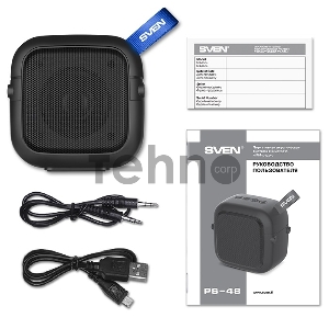 Портативная колонка SVEN PS-48, черный {акустическая система 1.0, мощность 5 Вт (RMS), TWS, Bluetooth, FM, USB, microSD, встроенный аккумулятор}
