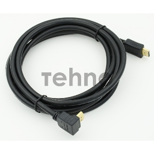 Кабель HDMI 3м, 19pin to 19pin, 1 угловой разъем, черный
