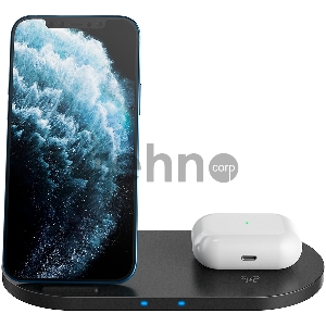 Беспроводное зарядное устройство CANYON WS-202 2in1 Wireless charger, Input 5V/3A, 9V/2.67A, Output 10W/7.5W/5W, Type c cable length 1.2m, PC+ABS,with PU part ,180*86*111.1mm, 0.185Kg,Black