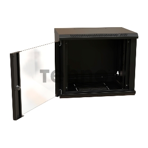 Шкаф коммутационный WRline (WR-TW-1245-GP-RAL9004) настенный 12U 600x450мм пер.дв.стекл 2 бок.пан. 60кг черный 370мм 650мм IP20 сталь