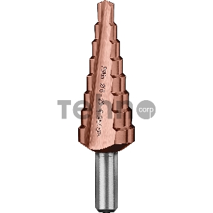 Сверло ступенчатое Зубр КОБАЛЬТ 29672-6-20-8_z01 d=6-20мм, 8ст. d=6-20, L-75мм, трехгран.хв.8мм  по