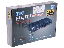 Разветвитель HDMI 4K Splitter Orient HSP0108H , 1->8, HDMI 1.4b/3D, UHDTV 4K(3840x2160)/HDTV1080p/1080i/720p, HDCP1.2, внешний БП 12В/4A, метал.корпус