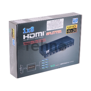Разветвитель HDMI 4K Splitter Orient HSP0108H , 1->8, HDMI 1.4b/3D, UHDTV 4K(3840x2160)/HDTV1080p/1080i/720p, HDCP1.2, внешний БП 12В/4A, метал.корпус