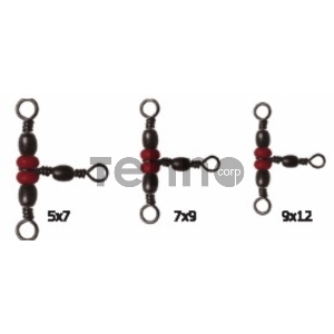 Вертлюг-тройник SIWEIDA (triple red beads swivels) №9Х12 (20кг,5шт/уп)