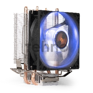 Кулер ExeGate EX286297RUS Wizard EXX200-PWM.BLUE (Al+Copper, 2 трубки, LGA775/115*/1200/AM2-AM4/FM1/FM2, 80W, 90mm, PWM, 4pin, голубая подсв, Retail)