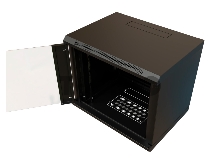 Шкаф коммутационный WRline (WR-TW-1245-GP-RAL9004) настенный 12U 600x450мм пер.дв.стекл 2 бок.пан. 60кг черный 370мм 650мм IP20 сталь
