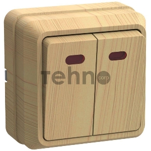 Выключатель 2-кл. ОП ОКТАВА 10А IP20 с индик. сосна ИЭК EVO21-K03-10-DC