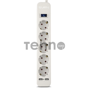Фильтр SVEN SF-05LU 1,8 м (5 евро розеток,2 USB) белый, цветная коробка Surge protector SVEN SF-05LU 1,8 м (5 евро розеток,2 USB) белый, цветная коробка