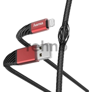 Кабель Hama 00187217 Lightning (m) угловой USB 2.0 (m) угловой 1.5м черный/красный