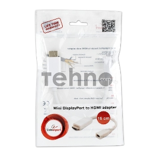 Переходник miniDisplayPort - HDMI, Cablexpert A-mDPF-HDMIM-001-W, 20F/19M, длина 10см, белый, пакет