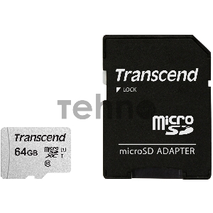 Флеш карта Micro SecureDigital 64Gb Transcend Class 10 TS64GUSD300S-A  {MicroSDXC Class 10 UHS-I, SD adapter}