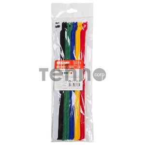 Набор хомутов-стяжек многоразовых на липучке REXANT 310х16 мм, цветная, упаковка 12 шт.