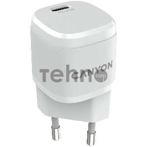 Зарядное устройство  Canyon, PD 20W Input: 100V-240V, Output: 1 port charge: USB-C:PD 20W (5V3A/9V2.22A/12V1.66A) , Eu plug, Over- Voltage ,  over-heated, over-current and short circuit protection Compliant with CE RoHs,ERP. Size: 68.5*29.2*29.4mm, 32.5g, White