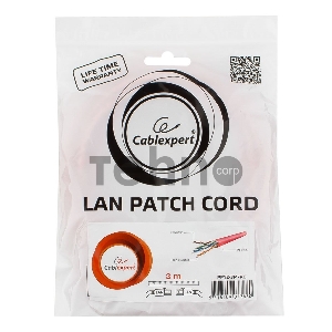 Патч-корд UTP Gembird кат.5e, 3м, литой, многожильный (розовый)