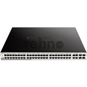 Коммутатор D-Link DGS-1210-52MP/FL1A, L2 Managed Switch with 48 10/100/1000Base-T ports and  4 100/1000Base-T/SFP combo-ports (48 PoE ports 802.3af/802.3at (30 W), PoE Budget 370 W).16K Mac address, 802.3x Flow