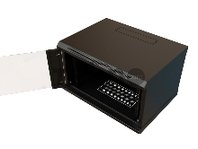 Шкаф коммутационный WRline (WR-TW-0645-GP-RAL9004) настенный 6U 600x450мм пер.дв.стекл 2 бок.пан. 60кг черный 370мм 367мм IP20 сталь