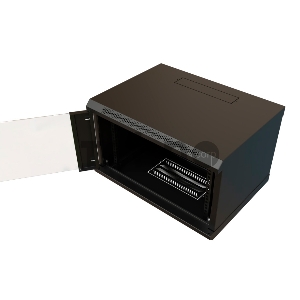 Шкаф коммутационный WRline (WR-TW-0645-GP-RAL9004) настенный 6U 600x450мм пер.дв.стекл 2 бок.пан. 60кг черный 370мм 367мм IP20 сталь