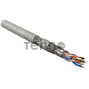 Hyperline SFUTP4-C5E-P26-IN-LSZH-GY-305 (SFTP4-C5E-PATCH-LSZH-GY-305) (305 м) Кабель витая пара, экранированная SF/UTP, категория 5e, 4 пары (26 AWG), многожильный (patch), экран-фольга+мед. оплетка, LSZH, –20°C–+75°C, серый