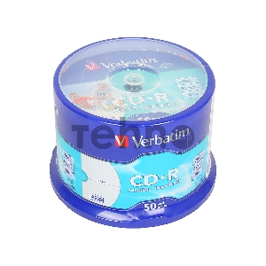 Диск CD-R Verbatim 700 Mb, 52x, Cake Box (50), DL+, Full Ink Printable (50/200)