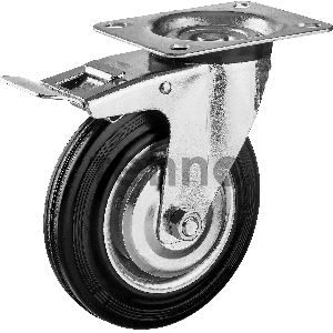 Колесо поворотное c тормозом d=160 мм, г/п 145 кг, резина/металл, игольчатый подшипник, ЗУБР Профессионал