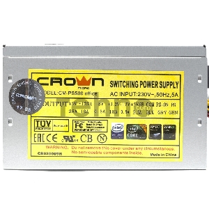 Блок питания CROWN CM-PS500 office (20+4in, 120mm FAN, SATA*2, PATA(big Molex)*3, FDD*1, 4+4pin, Lines 1x12V OEM, скоба)