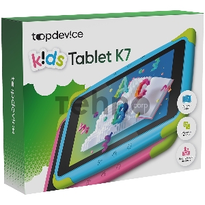 Планшет Topdevice Kids Tablet K7, 7.0 (1024x600) IPS display, Android 11 (Go edition) + HMS apps, up to 1.8GHz 4-core RK3566, 2/16GB, BT 4.1, WiFi, USB-C, microSD card slot, 0.3MP front cam + 2.0MP rear cam, 3000mAh bat, Pink