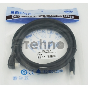 Кабель HDMI 3м, 19pin to 19pin, 1 угловой разъем, черный