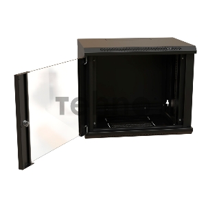 Шкаф коммутационный WRline (WR-TW-1266-GP-RAL9004) настенный 12U 600x600мм пер.дв.стекл 2 бок.пан. 60кг черный 520мм 650мм IP20 сталь